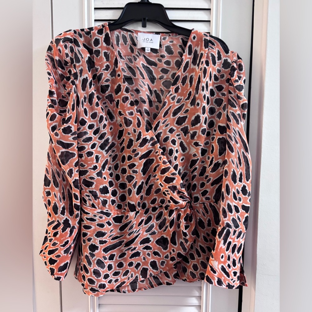 J.O.A orange animal print peplum blouse-0349